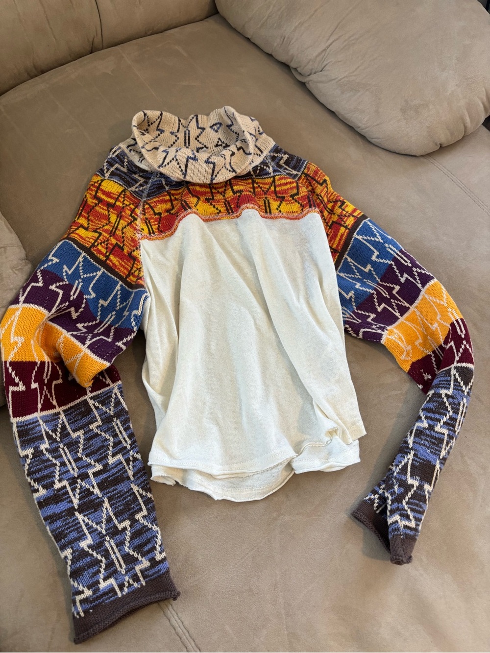 Free People Multicolor Patterned Cropped Sweater with Cream Body